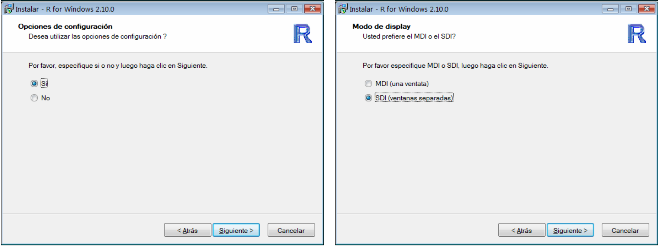 Pasos del asistente para instalación de R en Windows.
