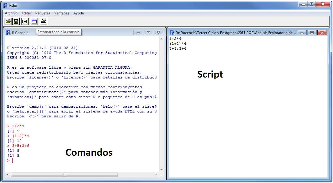 Ventanas de la consola y de comandos en Windows (modo MDI).